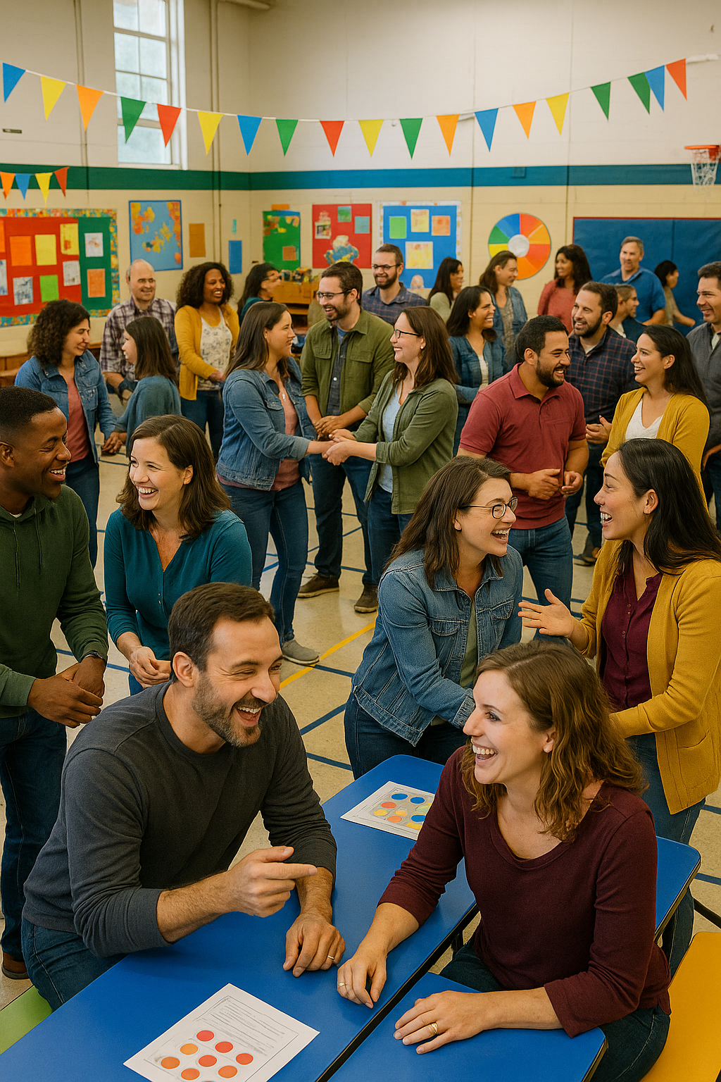 Un grupo numeroso de padres se reuni en un vibrante evento escolar donde intercambiaron experiencias y fortalecieron lazos mientras participaban en diversas actividades interactivas La atmsfera estaba llena de risas y conversaciones animadas creando